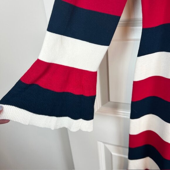 LOFT Striped Sweater Dress Small Navy Red White Bell Sleeve Knit Shift NWT - Picture 4 of 7